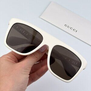 Gucci GG1570S 003 BRAND NEW Sunglasses Matte White Brown Unisex Pilot